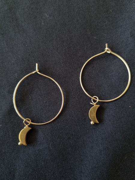 Gold Plate Hoops with Gold Hematite Moon.